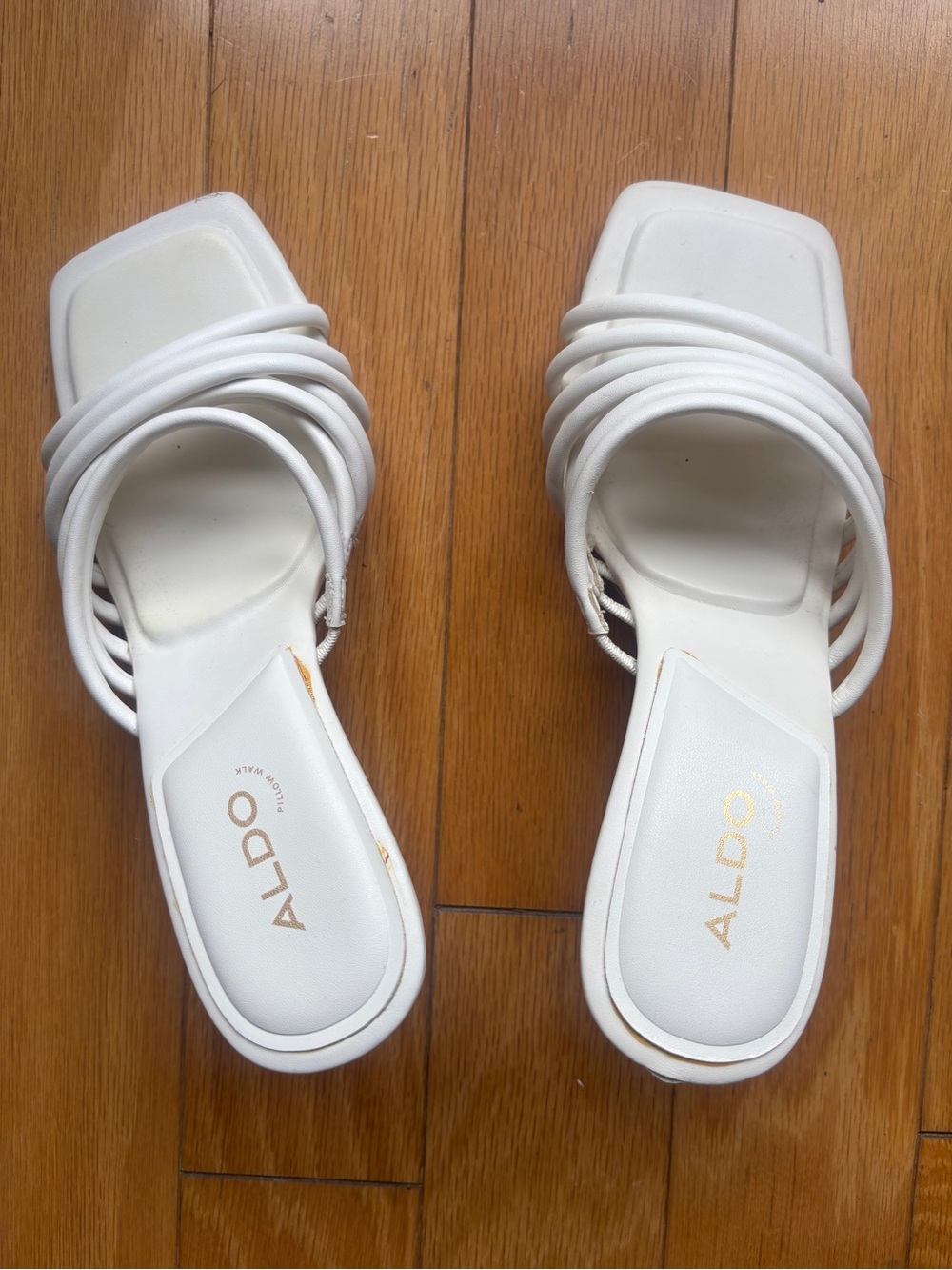 ALDO Women's White Strappy Slide Sandals with Gold Heel